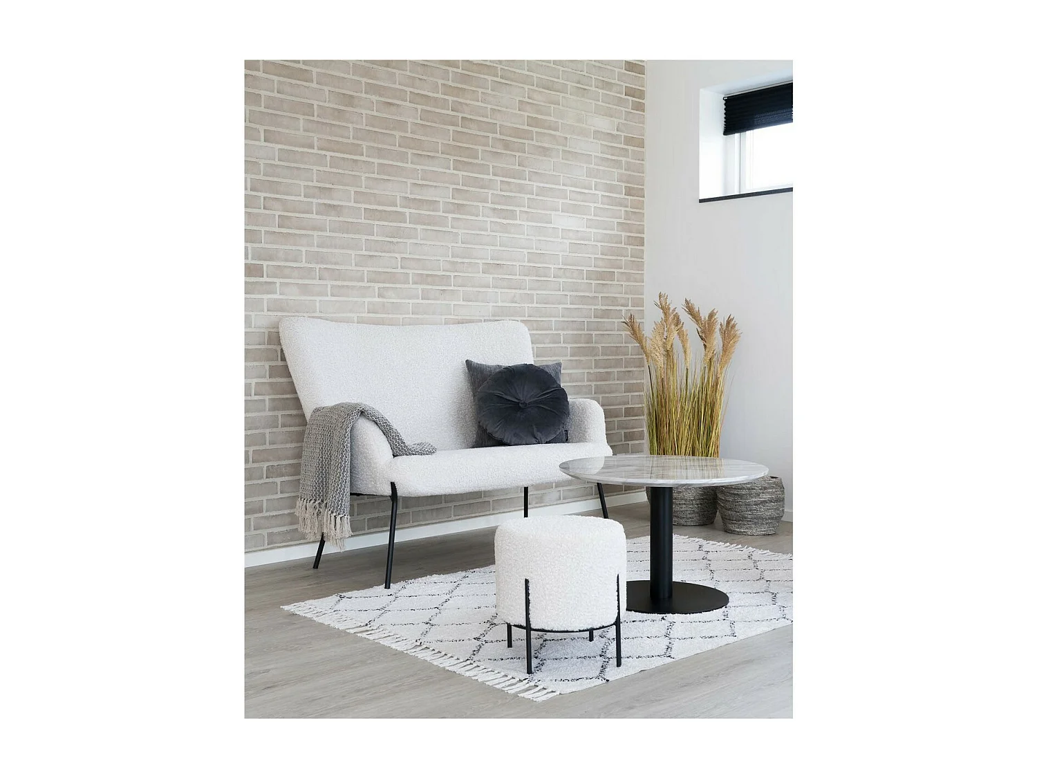 Pouf Alford, Blanc, 35,5x35,5x37 cm, Seven Design