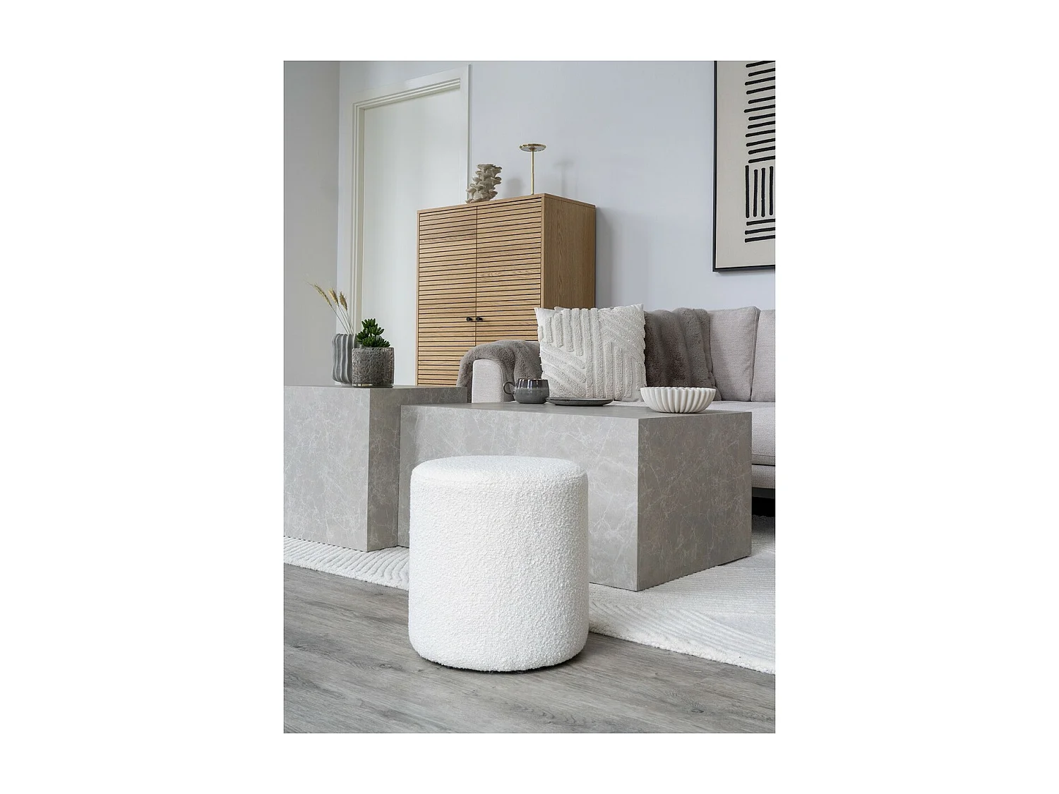 Pouf Ejby, Blanc, 34x34x36 cm, EPIKASA