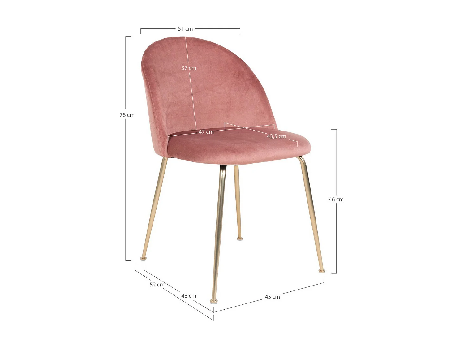 Set van 2 Stoelen Geneve, Roze, 52x51x78 cm, Seven Design