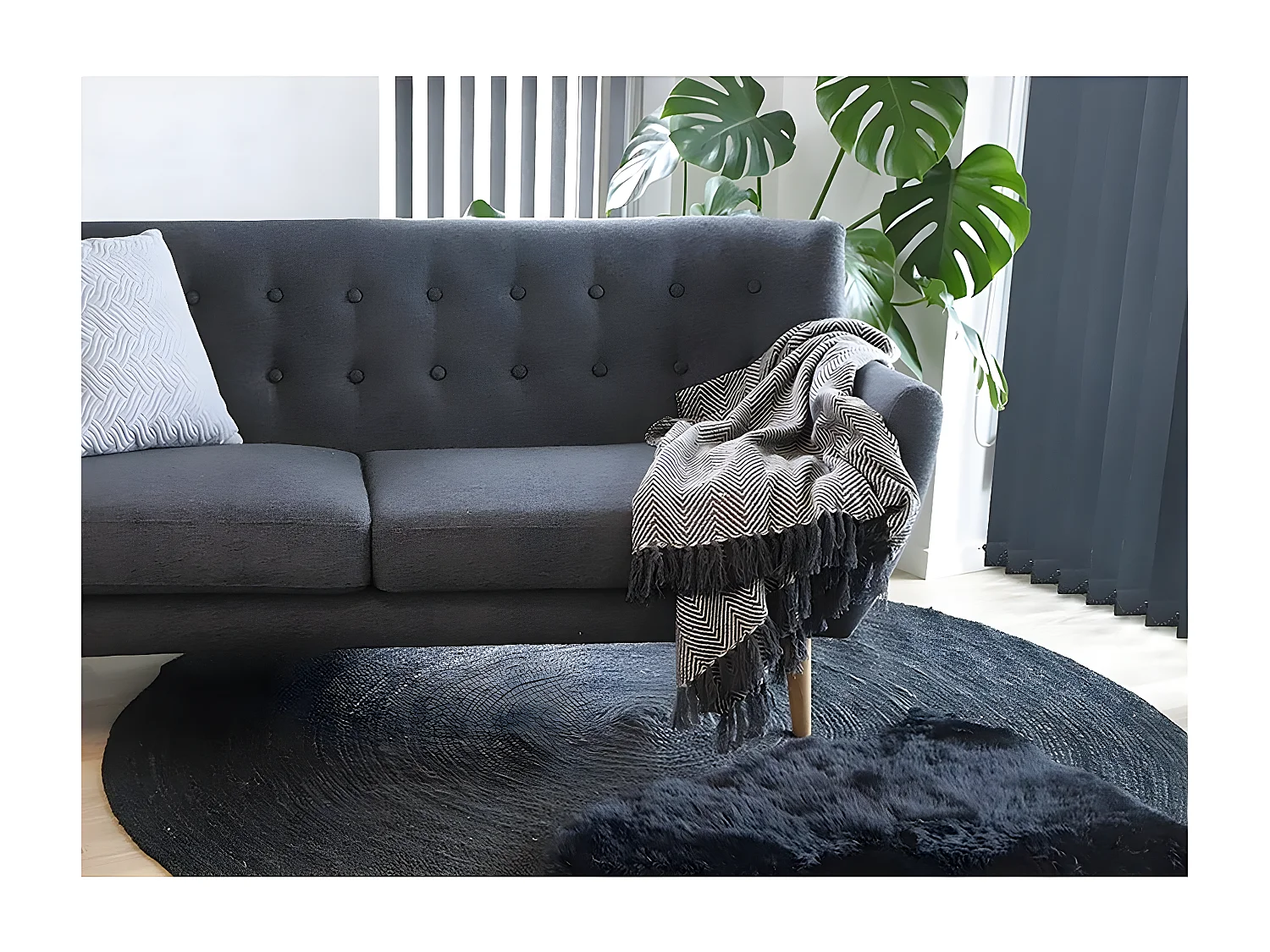 Asymmetrisch Tapijt Lambskin, Zwart, 85x50x5 cm, EPIKASA