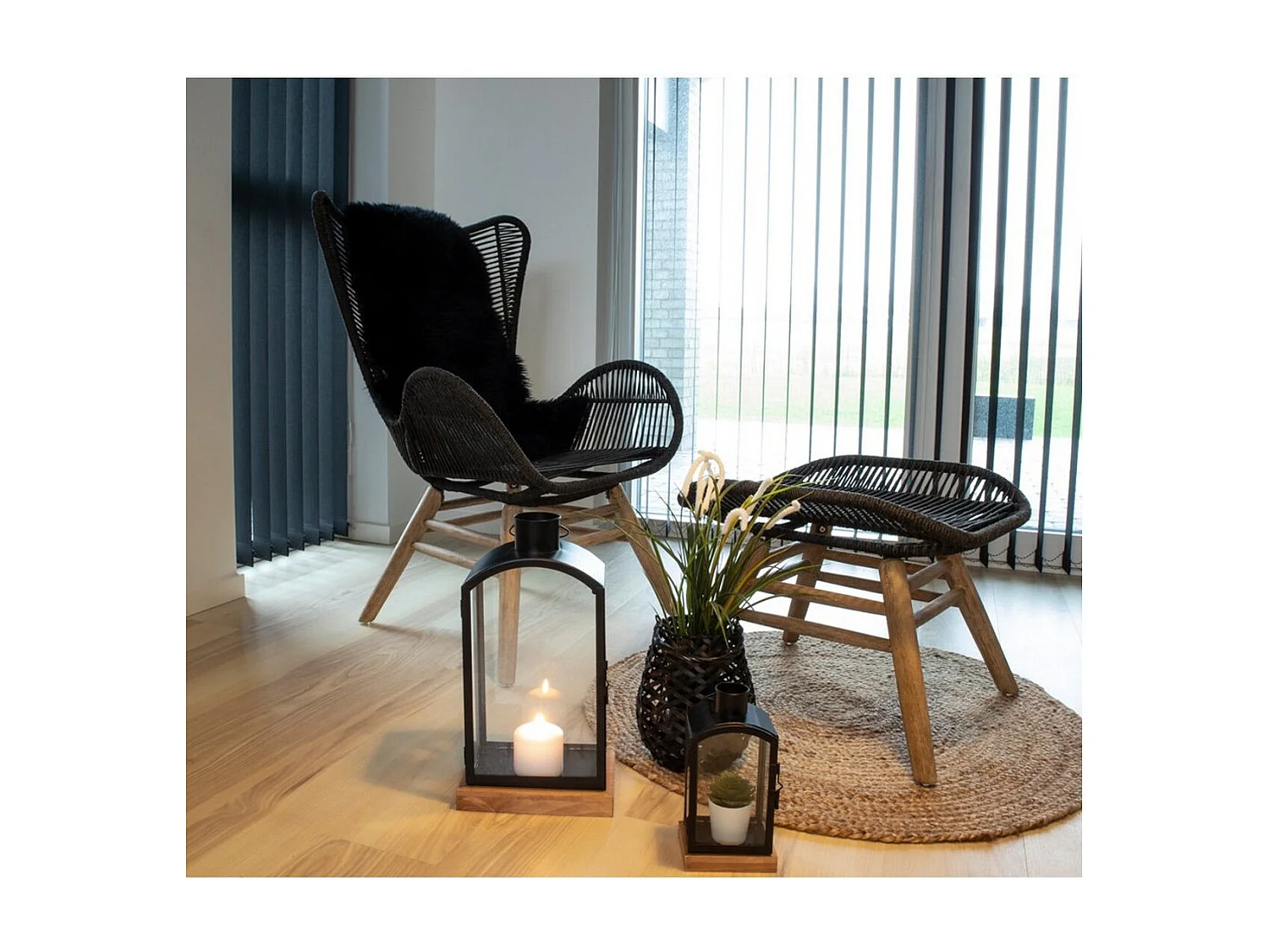 Asymmetrisch Tapijt Lambskin, Zwart, 85x50x5 cm, Seven Design