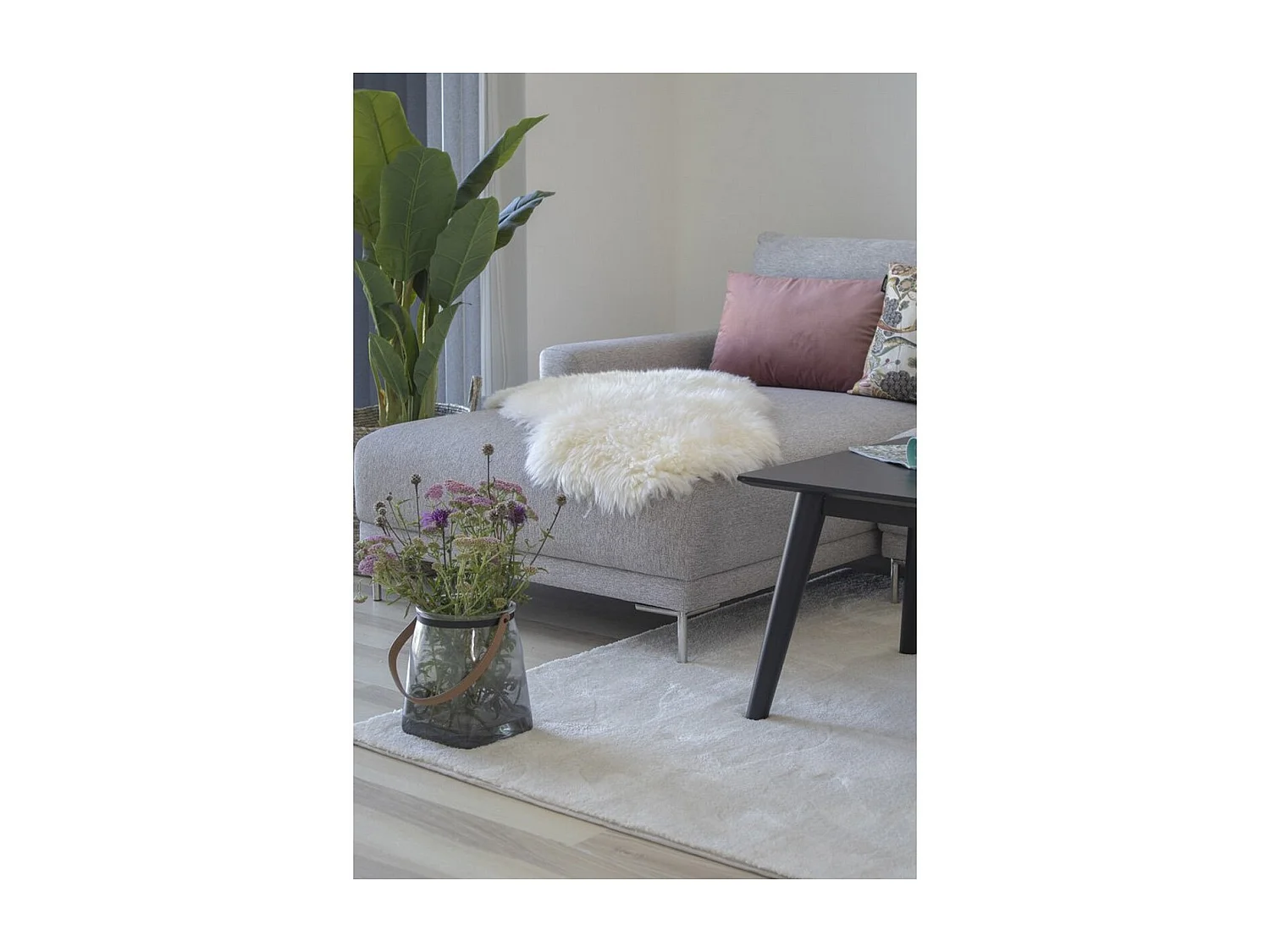 Tapis de Salon Asymétrique Lambskin, Blanc, 85x50x5 cm, Seven Design