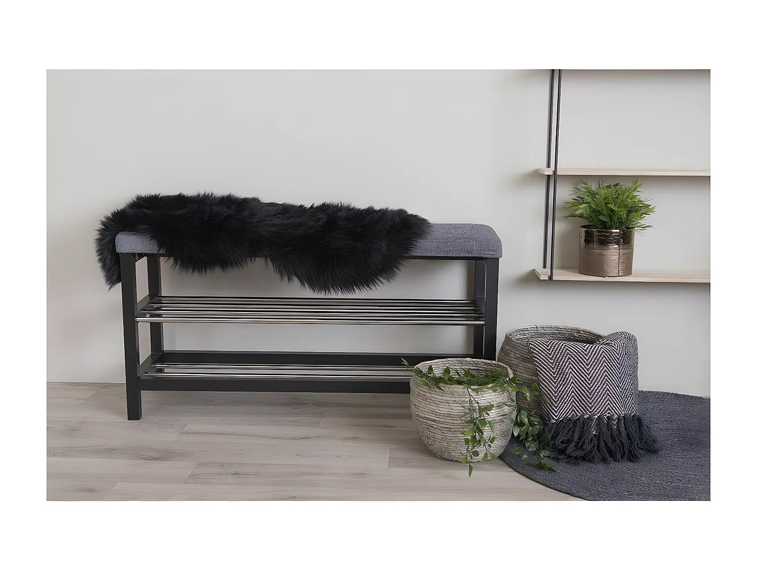 Asymmetrisch Tapijt Lambskin, Zwart, 85x50x6,5 cm, Seven Design