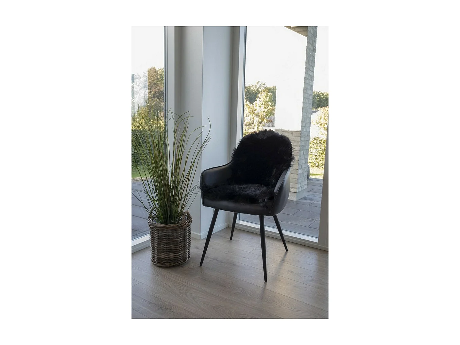 Asymmetrisch Tapijt Lambskin, Zwart, 85x50x6,5 cm, Seven Design