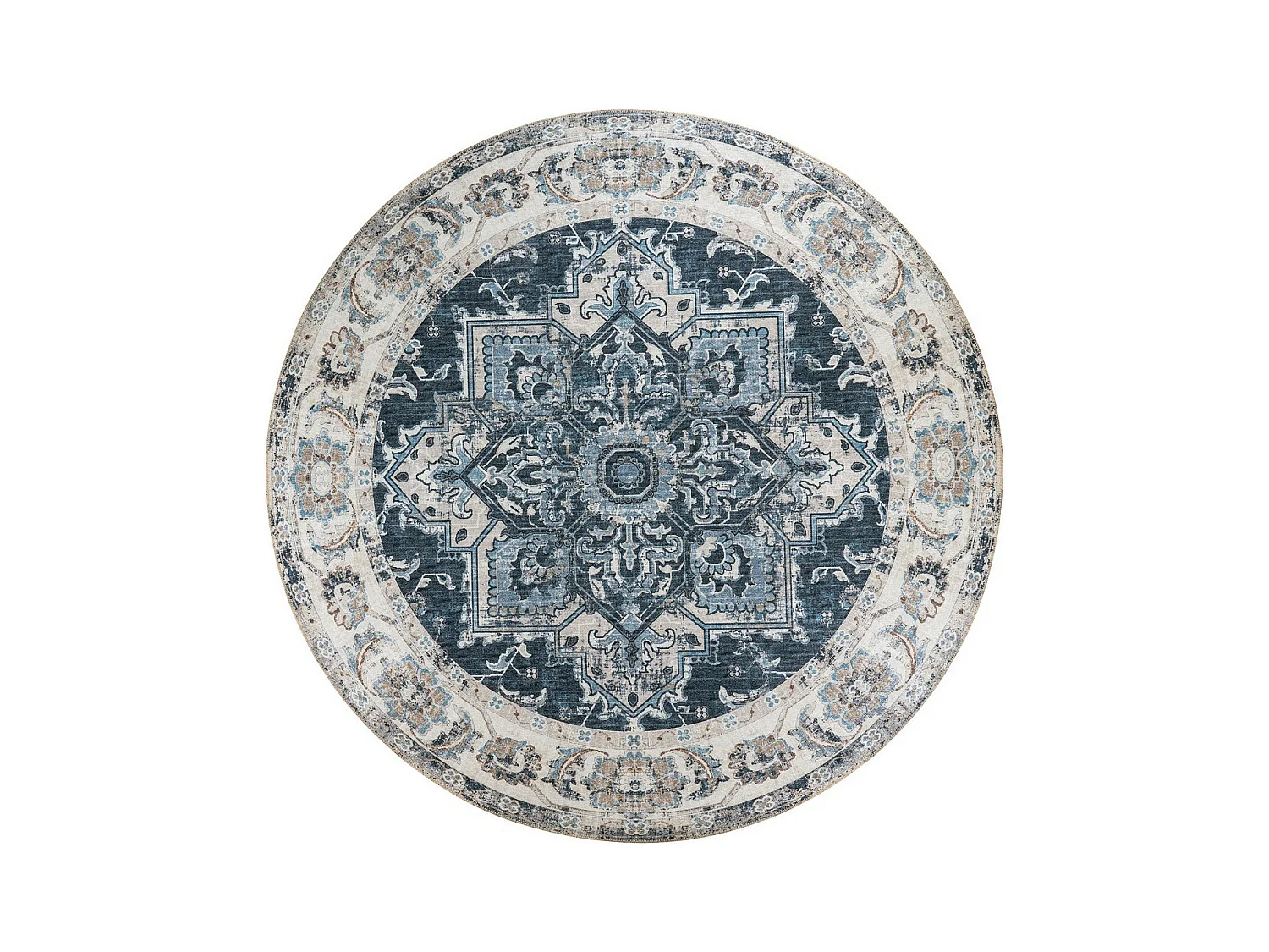 Tapis de Salon Rond Havana, Bleu, 200x200x1 cm, EPIKASA