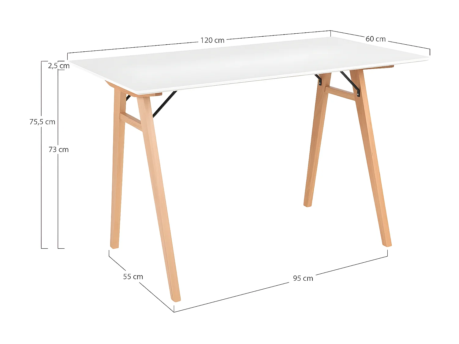 Bureau Moderne Vojens, Blanc, 60x120x75 cm, Seven Design
