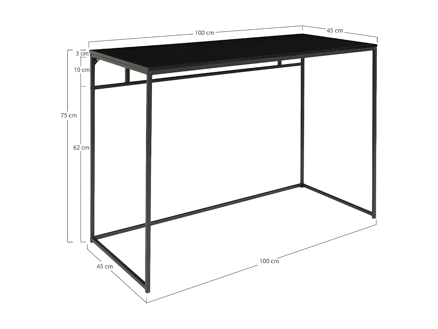 Bureau Moderne Vita, Noir, 45x100x75 cm, Seven Design