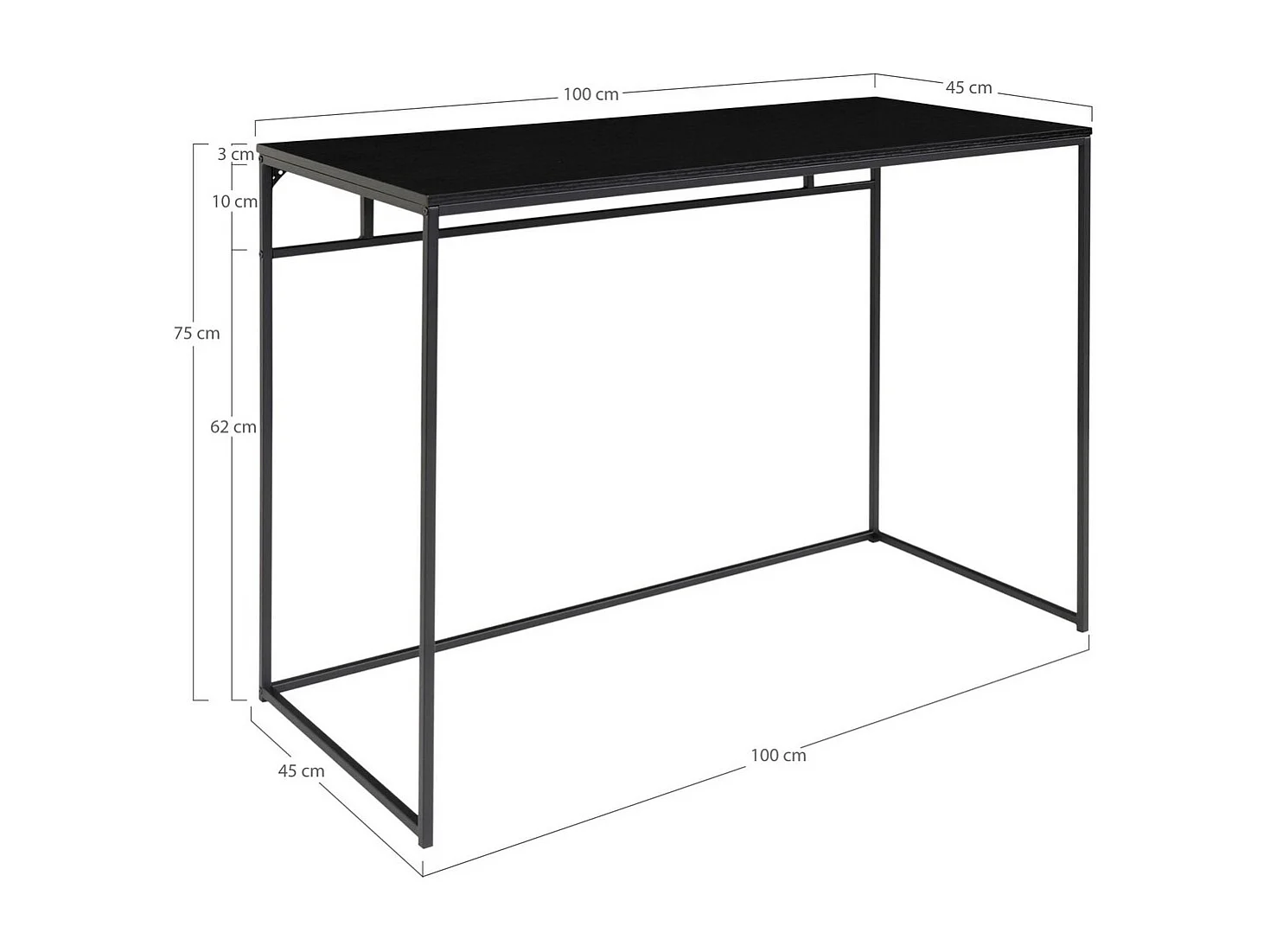Secretária Vita, Preto, 45x100x75 cm, EPIKASA
