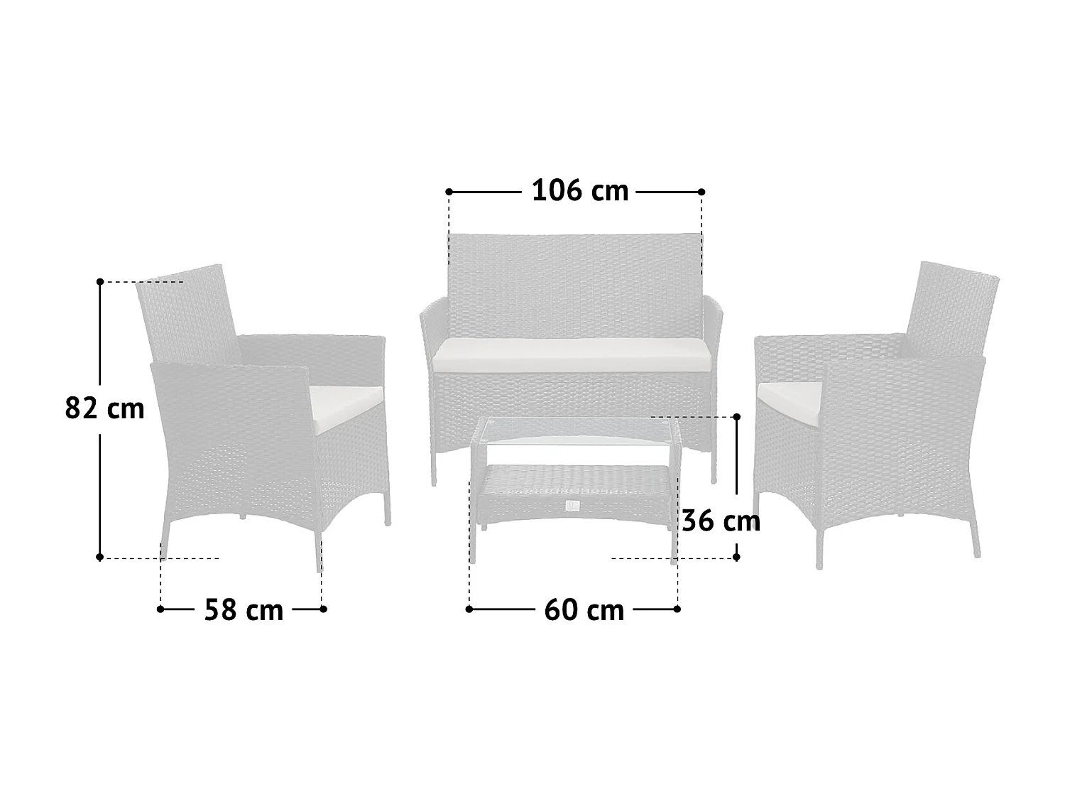 Ensemble de meubles de jardin en poly rotin gris