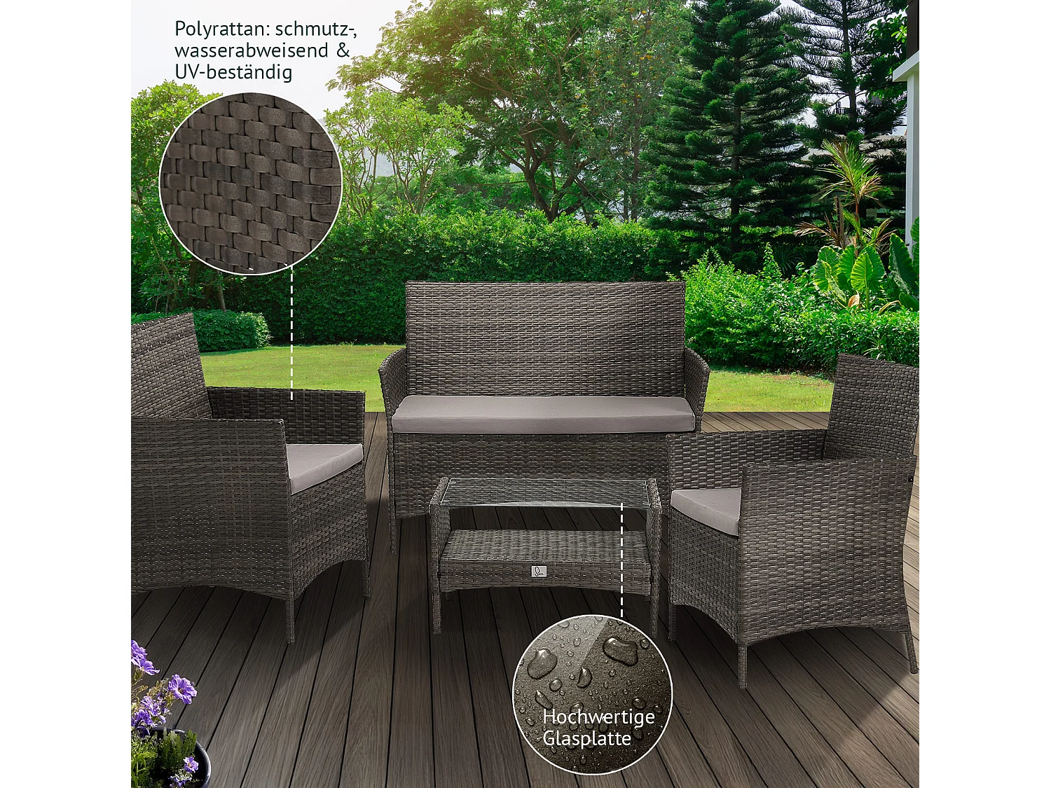 Ensemble de meubles de jardin en poly rotin gris