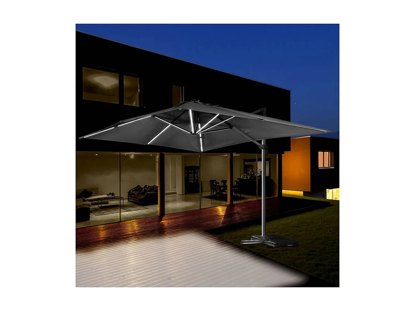 Parasol jardin déporté LED Alu "Sun 3 Luxe" - Carré - 3 x 3 m - Coloris Noir - Dalles lestées incluses