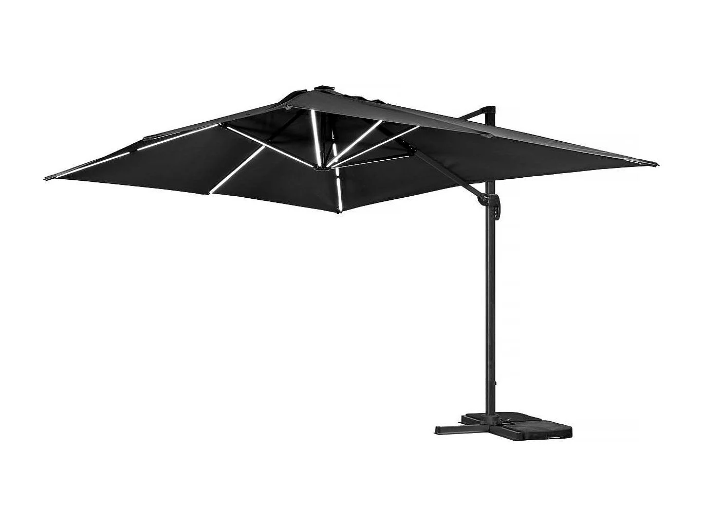 Parasol jardin déporté LED Alu "Sun 3 Luxe" - Carré - 3 x 3 m - Coloris Noir - Dalles lestées incluses