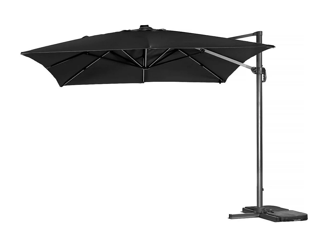 Parasol jardin déporté LED Alu "Sun 3 Luxe" - Carré - 3 x 3 m - Coloris Noir - Dalles lestées incluses