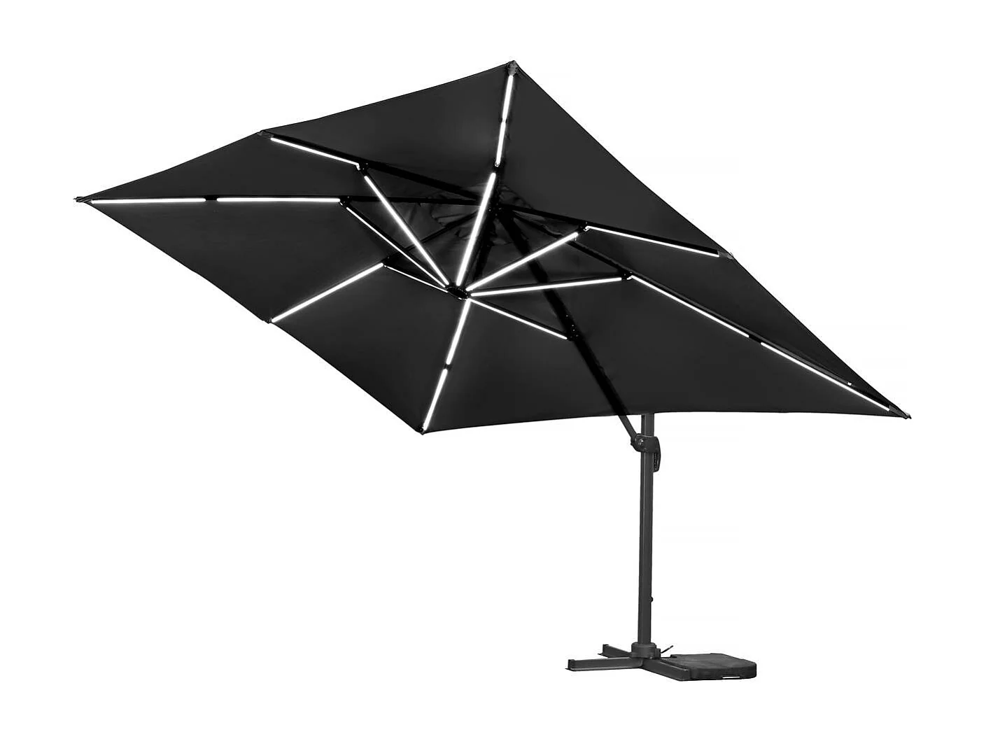 Parasol jardin déporté LED Alu "Sun 3 Luxe" - Carré - 3 x 3 m - Coloris Noir - Dalles lestées incluses