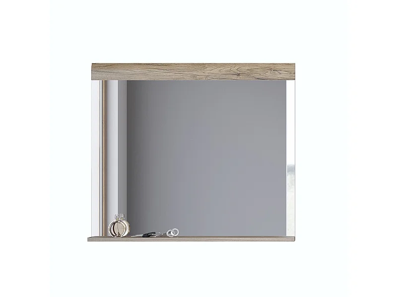 Großer Design-Spiegel aus der Kollektion OHIO in hellem Eichenfarbton mit integriertem Regal.