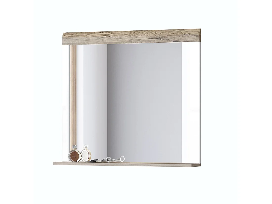 Großer Design-Spiegel aus der Kollektion OHIO in hellem Eichenfarbton mit integriertem Regal.