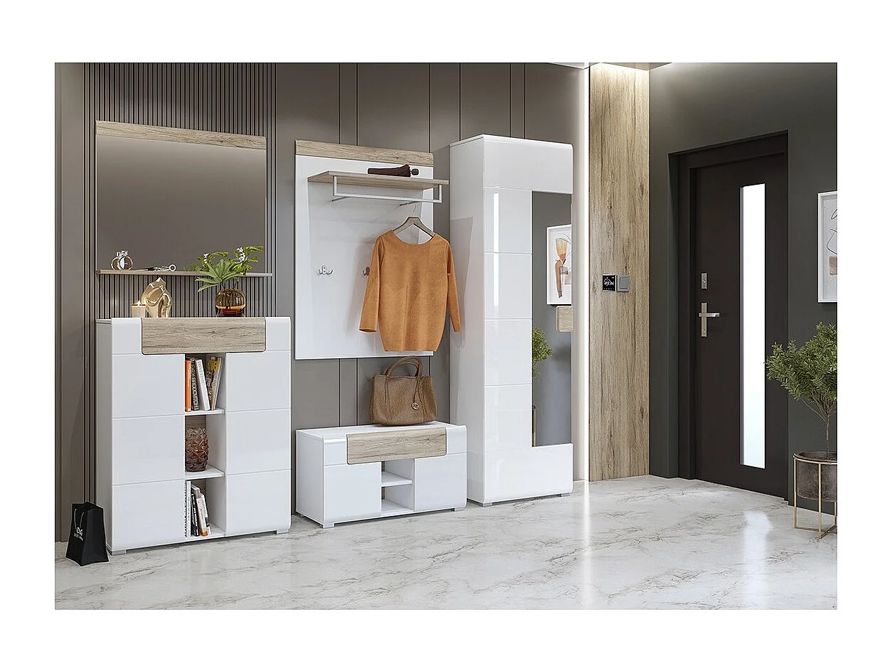 Großer Design-Spiegel aus der Kollektion OHIO in hellem Eichenfarbton mit integriertem Regal.