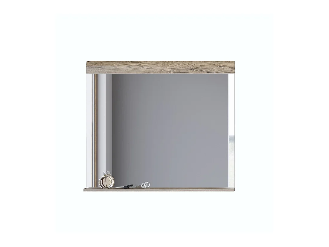 Grote design spiegel uit de OHIO collectie in lichte eikenkleur met geïntegreerde plank.