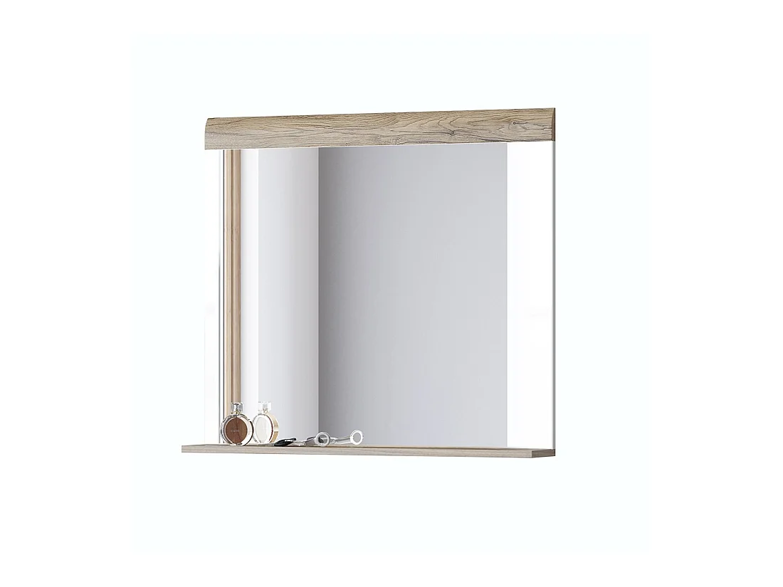 Grote design spiegel uit de OHIO collectie in lichte eikenkleur met geïntegreerde plank.