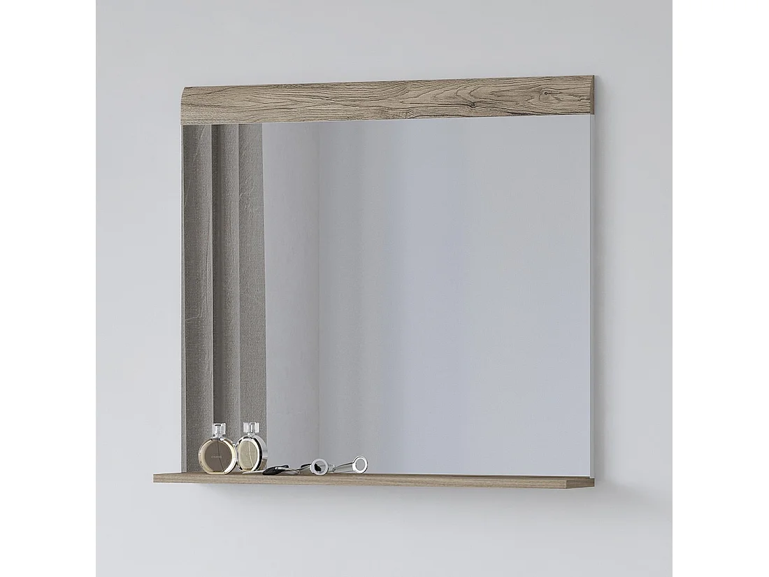 Grote design spiegel uit de OHIO collectie in lichte eikenkleur met geïntegreerde plank.