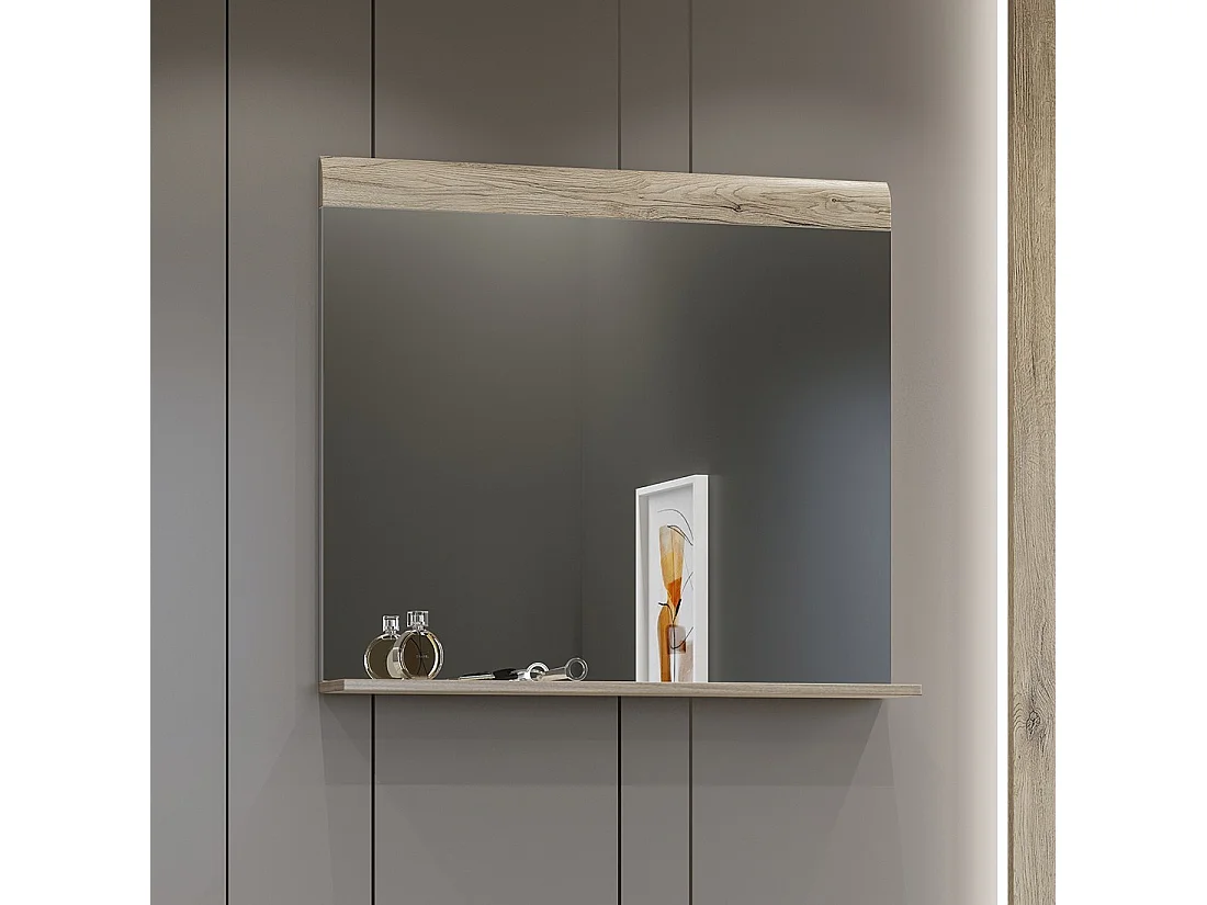 Grande espelho de design da coleção OHIO na cor carvalho claro com prateleira integrada.