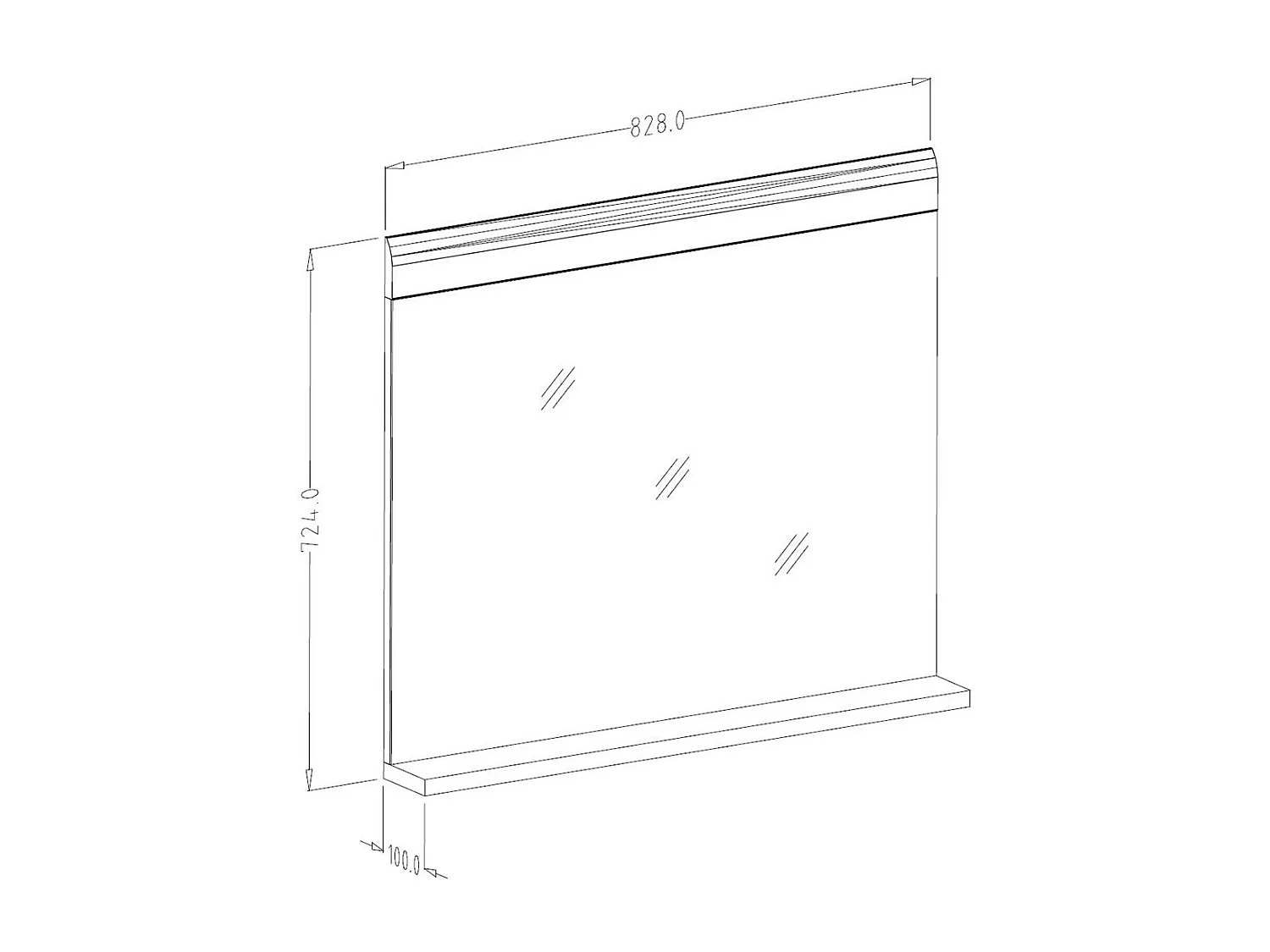 Grande espelho de design da coleção OHIO na cor carvalho claro com prateleira integrada.
