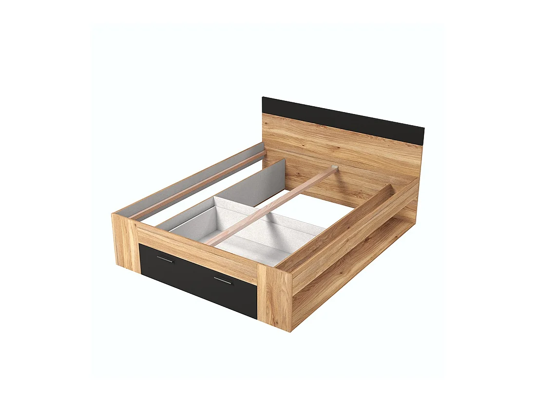 Chambre à coucher design collection EOS : Armoire, Lit 180x200, commode, chevets. Couleur chêne clair et noir