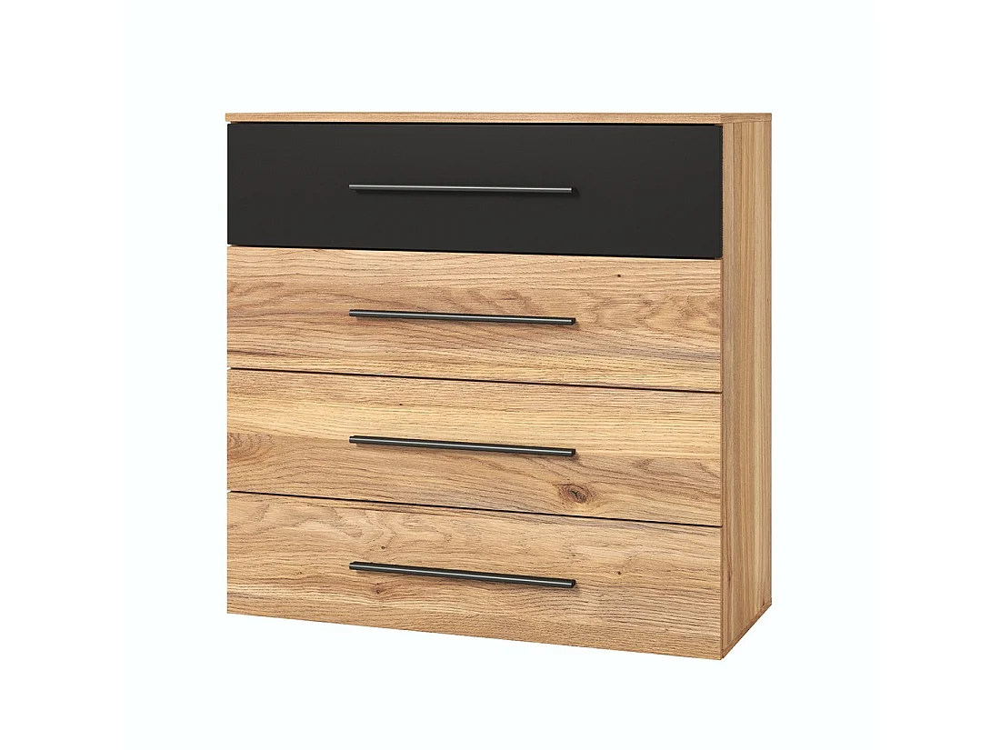 Chambre à coucher design collection EOS : Armoire, Lit 180x200, commode, chevets. Couleur chêne clair et noir