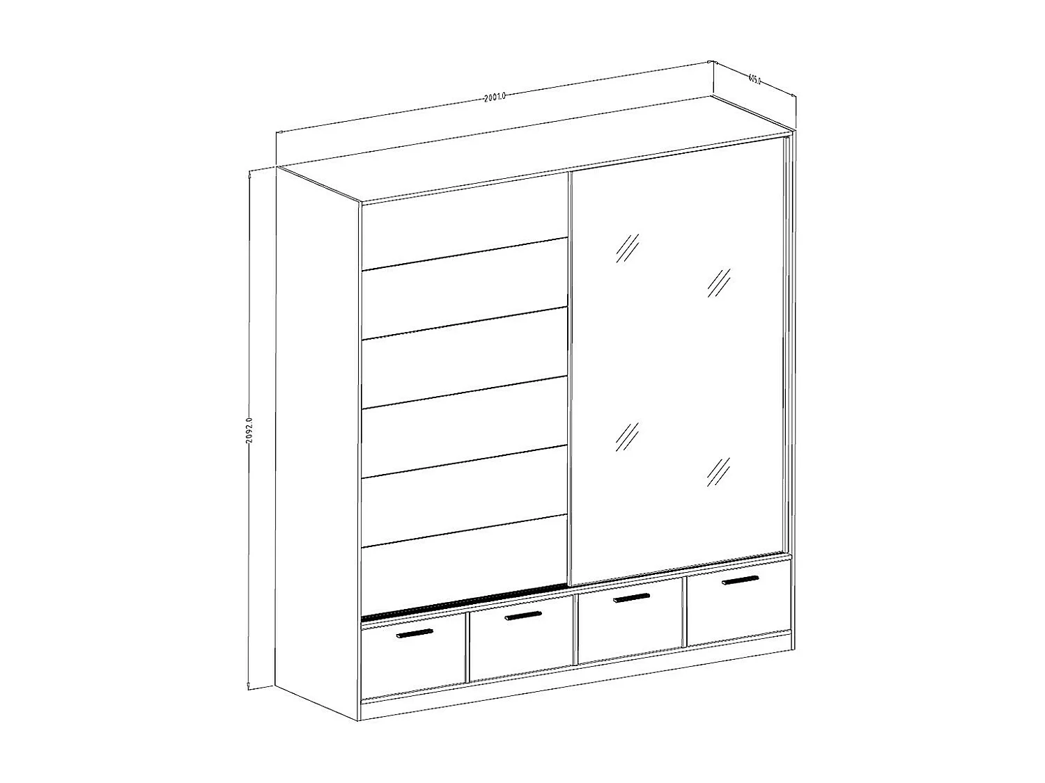 Chambre à coucher design collection EOS : Armoire, Lit 160x200, commode, chevets. Couleur chêne clair et noir