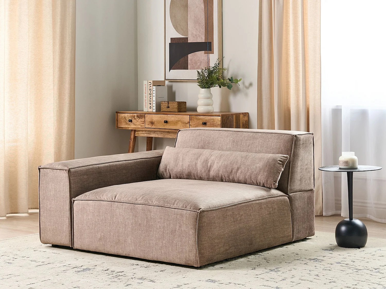 Module d\'angle HELLNAR Tissu Marron clair Côté droit