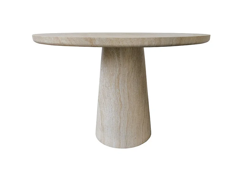 Danli - Table à manger 4 personnes ronde effet travertin - Beige