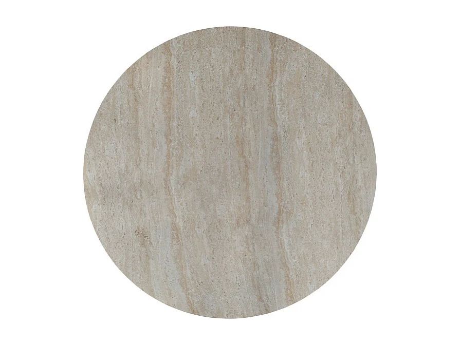 Danli - Table à manger 4 personnes ronde effet travertin - Beige
