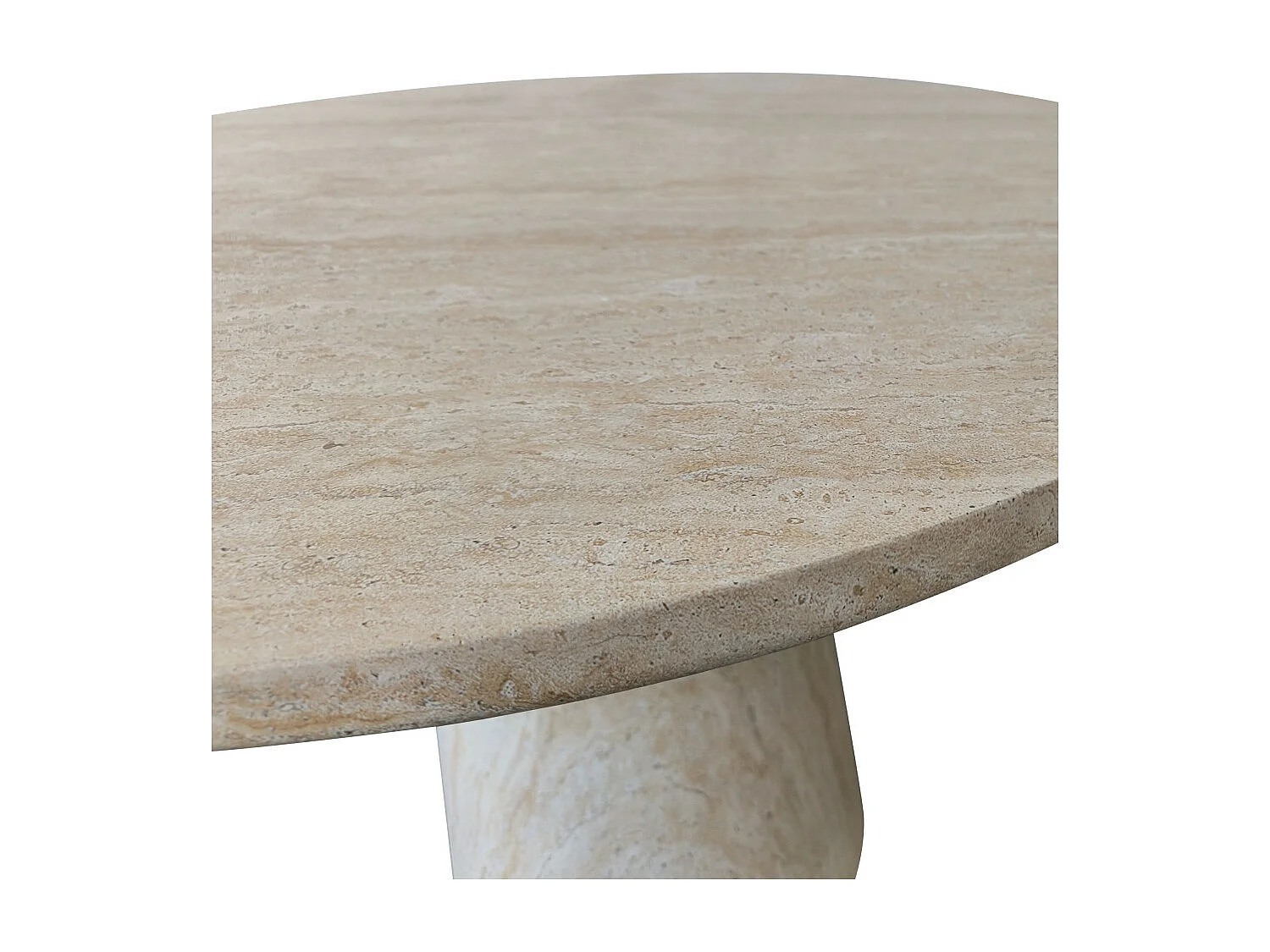 Danli - Table à manger 4 personnes ronde effet travertin - Beige