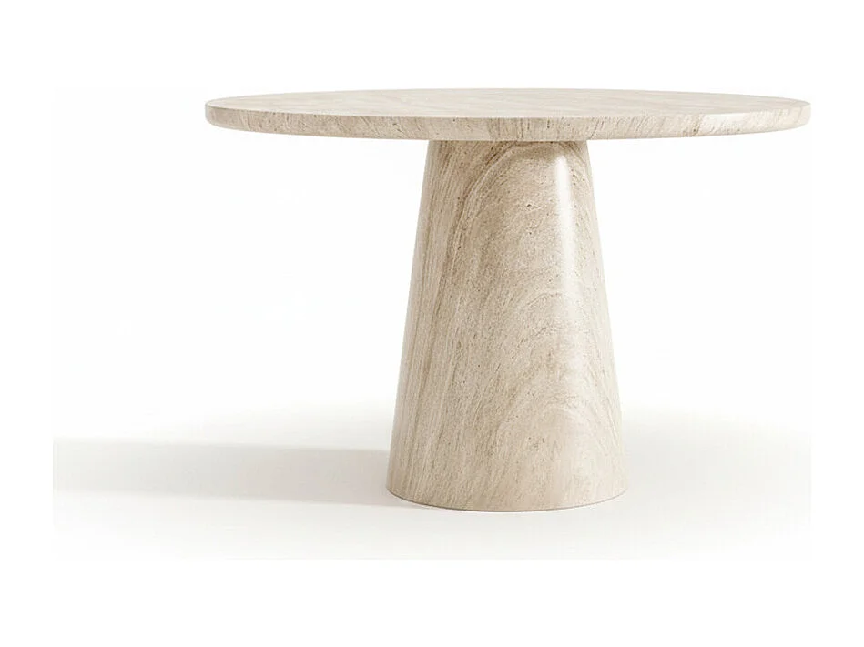 Danli - Table à manger 4 personnes ronde effet travertin - Beige