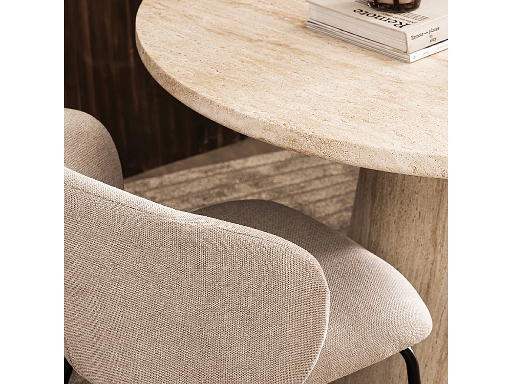 Danli - Table à manger 4 personnes ronde effet travertin - Beige
