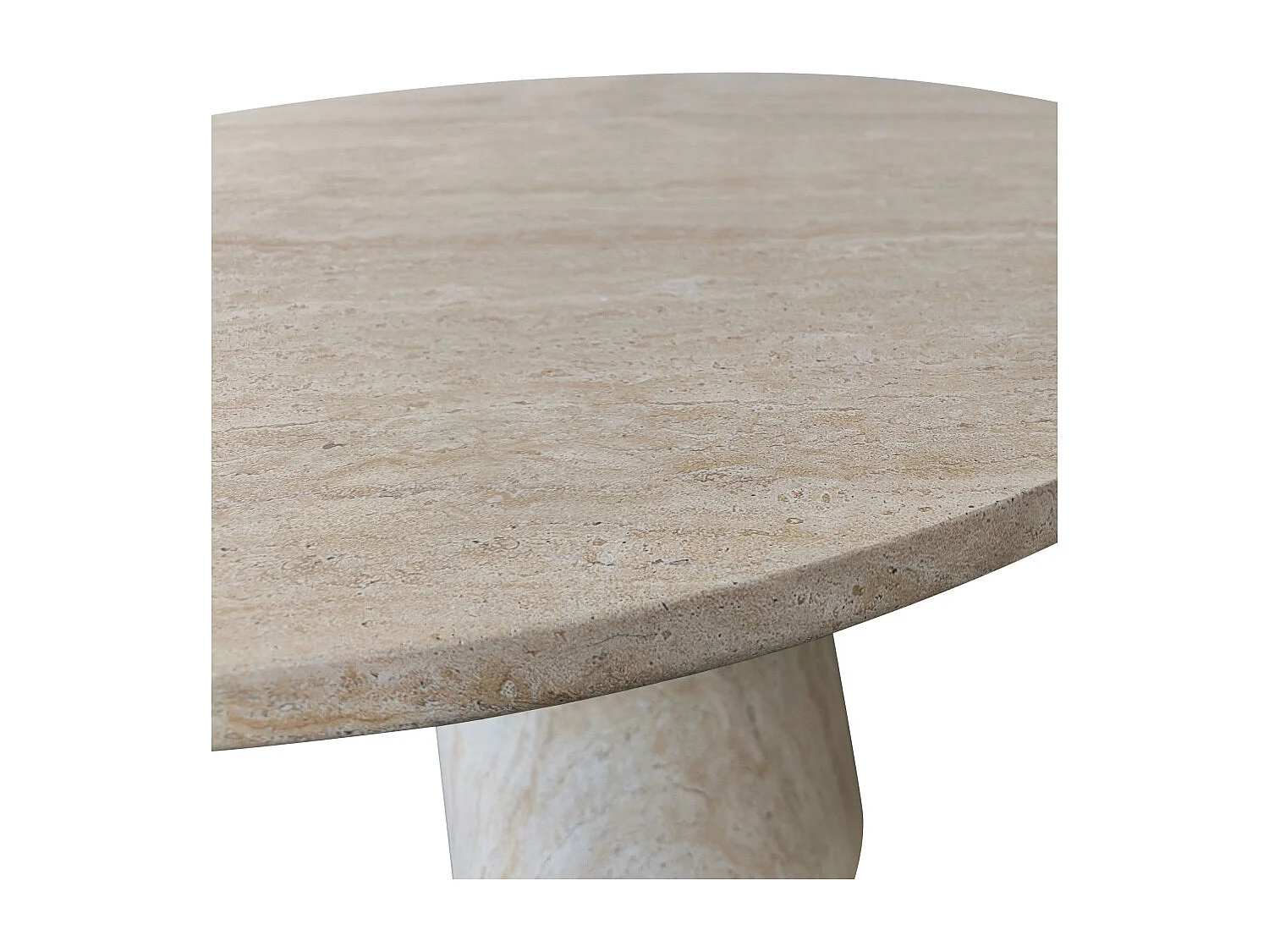 Danli - Table à manger 4 personnes ronde effet travertin - Beige