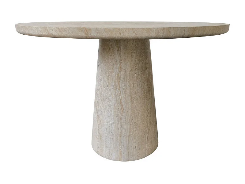 Danli - Table à manger 4 personnes ronde effet travertin - Beige