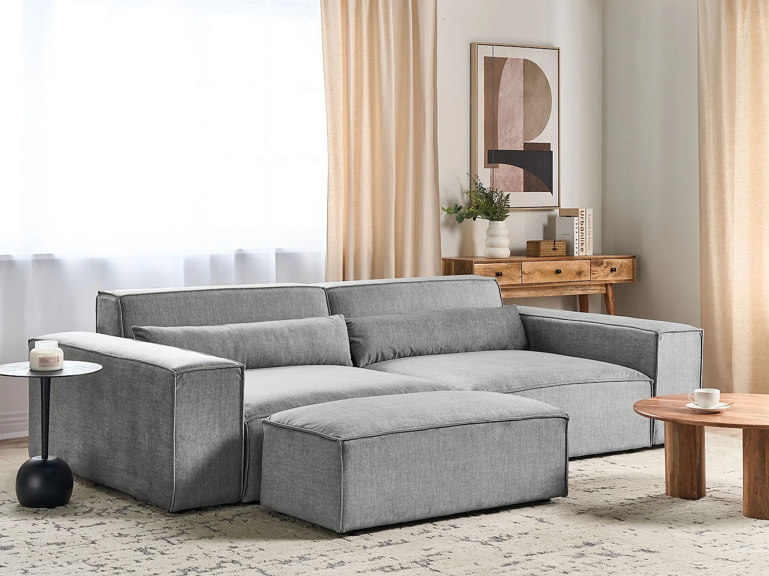 Sofa modułowa HELLNAR Szary z otomaną dla 2 osób
