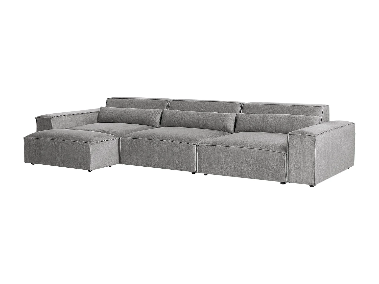 Canapé modulable 3 places HELLNAR Tissu Gris avec ottoman