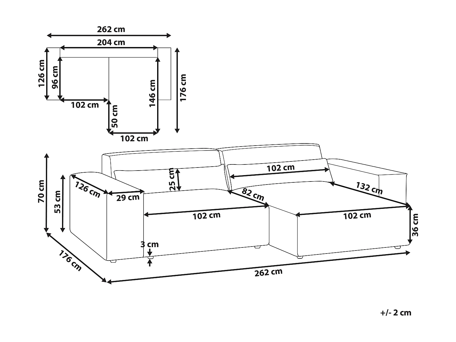 Canapé d'Angle 2 Places Modulable à Gauche en Tissu Pieds en Métal Gris Hellnar