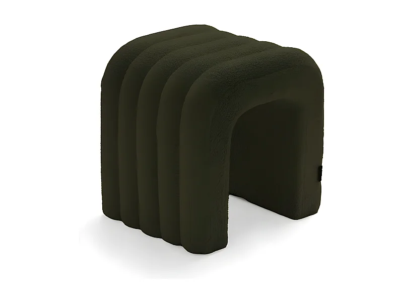 Mui - Tabouret rembourré en tissu bouclette - Vert kaki