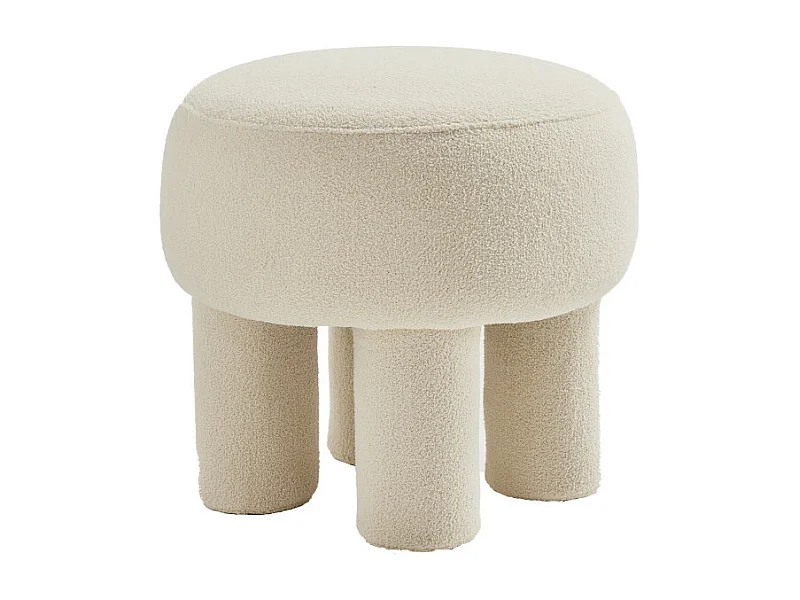 Bloomi - Tabouret rond en tissu bouclette ø43cm - Crème