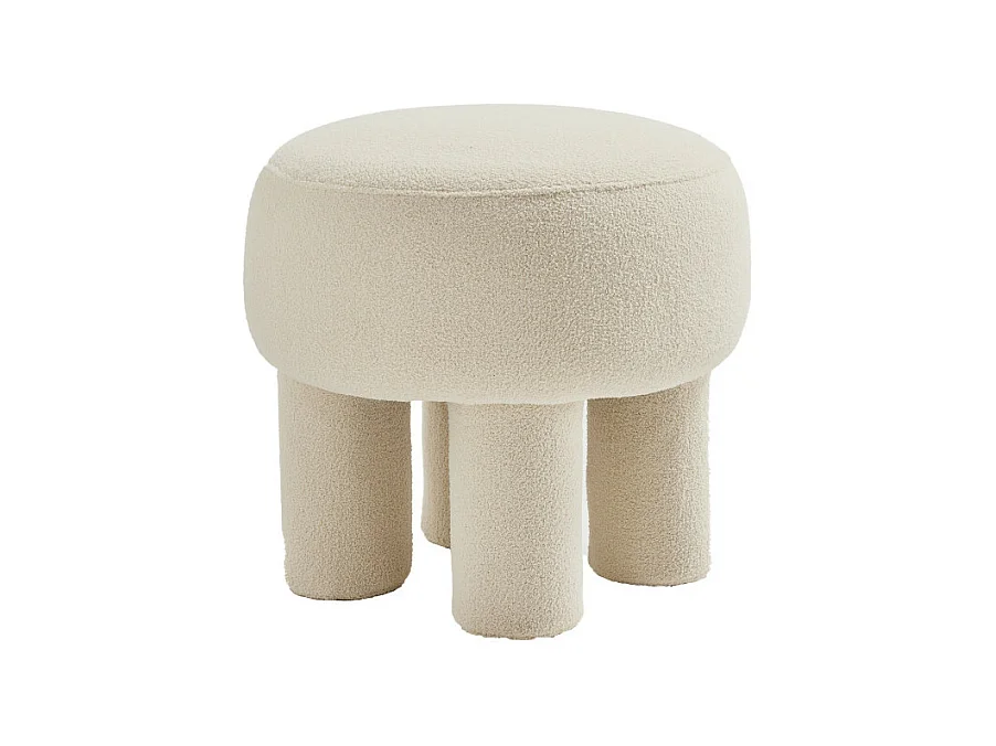 Bloomi - Tabouret rond en tissu bouclette ø43cm - Crème