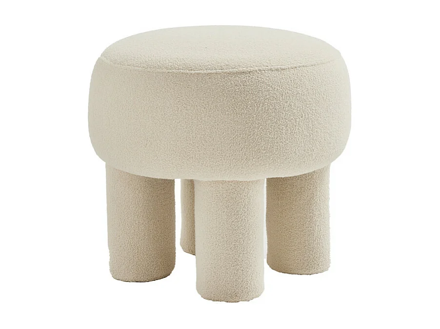 Bloomi - Tabouret rond en tissu bouclette ø43cm - Crème