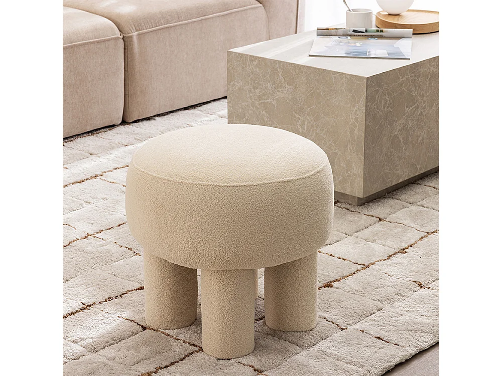Bloomi - Tabouret rond en tissu bouclette ø43cm - Crème