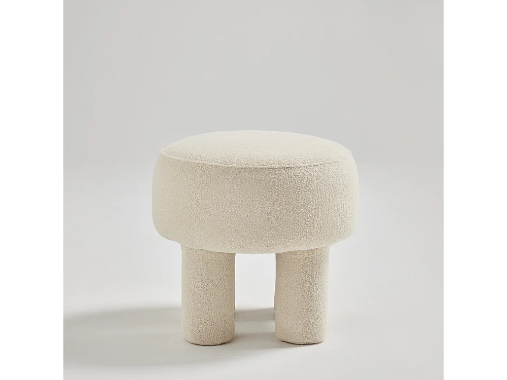 Bloomi - Tabouret rond en tissu bouclette ø43cm - Crème