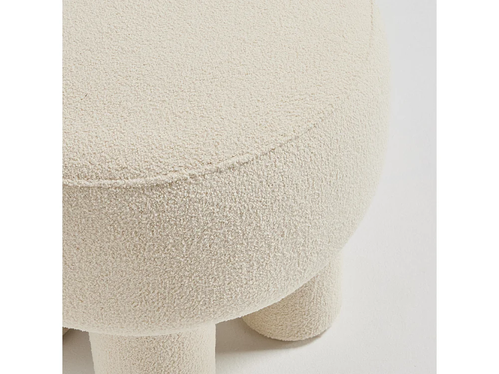 Bloomi - Tabouret rond en tissu bouclette ø43cm - Crème