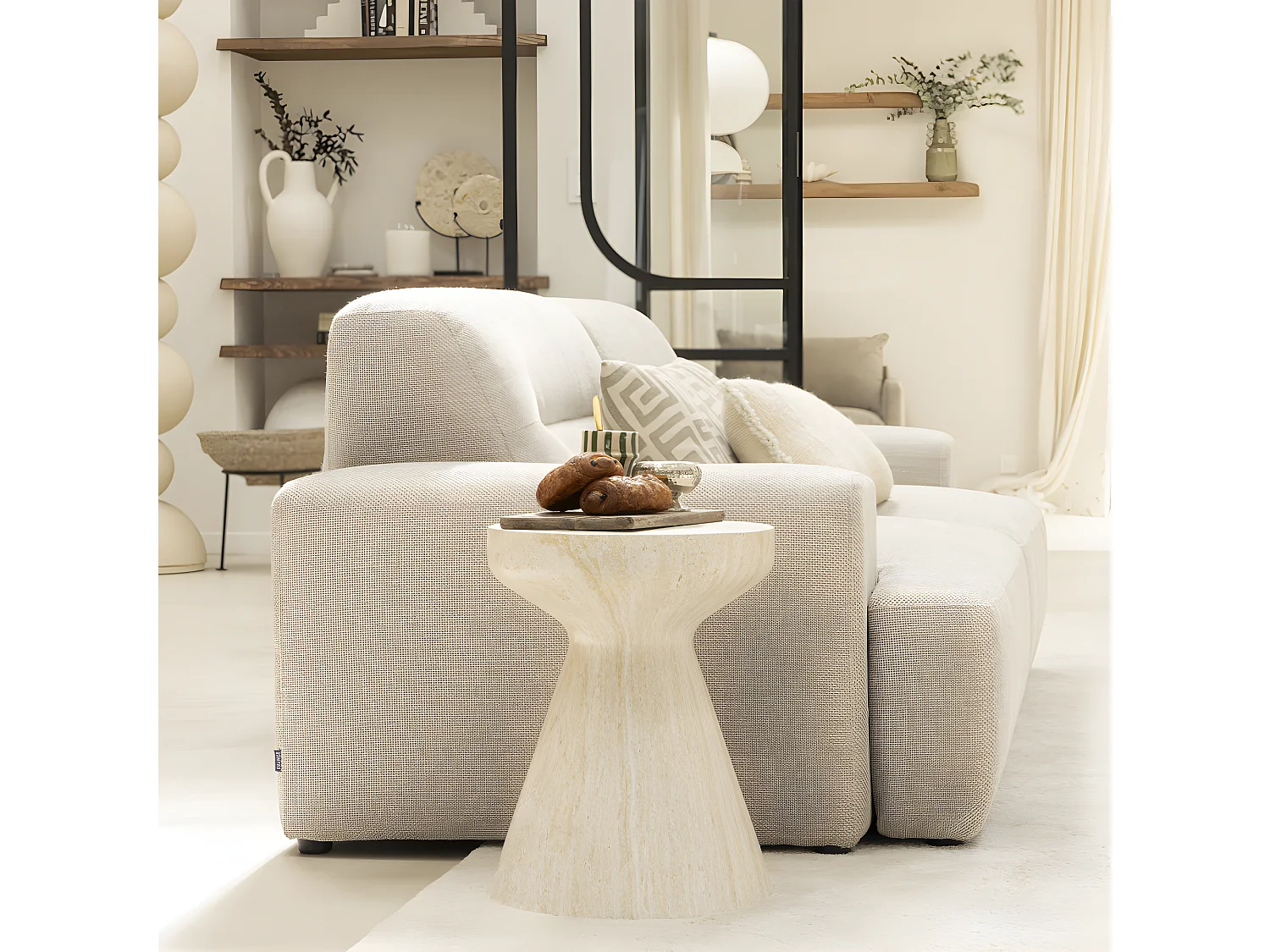 Danli - Tabouret effet travertin H45cm - Beige