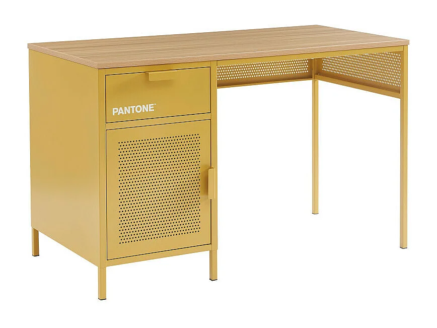 Nino - Bureau 1 porte 1 tiroir en métal PANTONE L120cm - Jaune moutarde