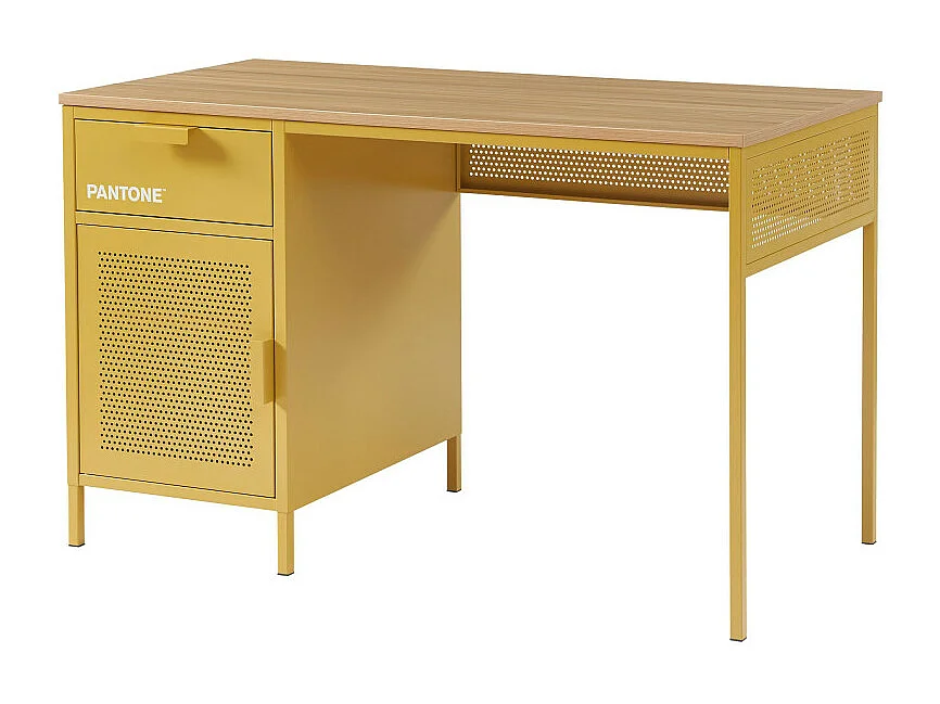 Nino - Bureau 1 porte 1 tiroir en métal PANTONE L120cm - Jaune moutarde